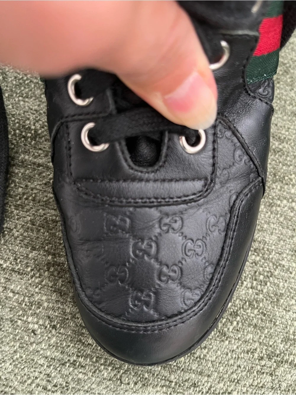Gucci Boys Black High Top Sneakers GG Guccissima Web size 29 Stripe Lace Up